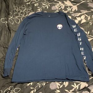 Men's Navy Long Sleeve Graphic Shirt with Alien Logo